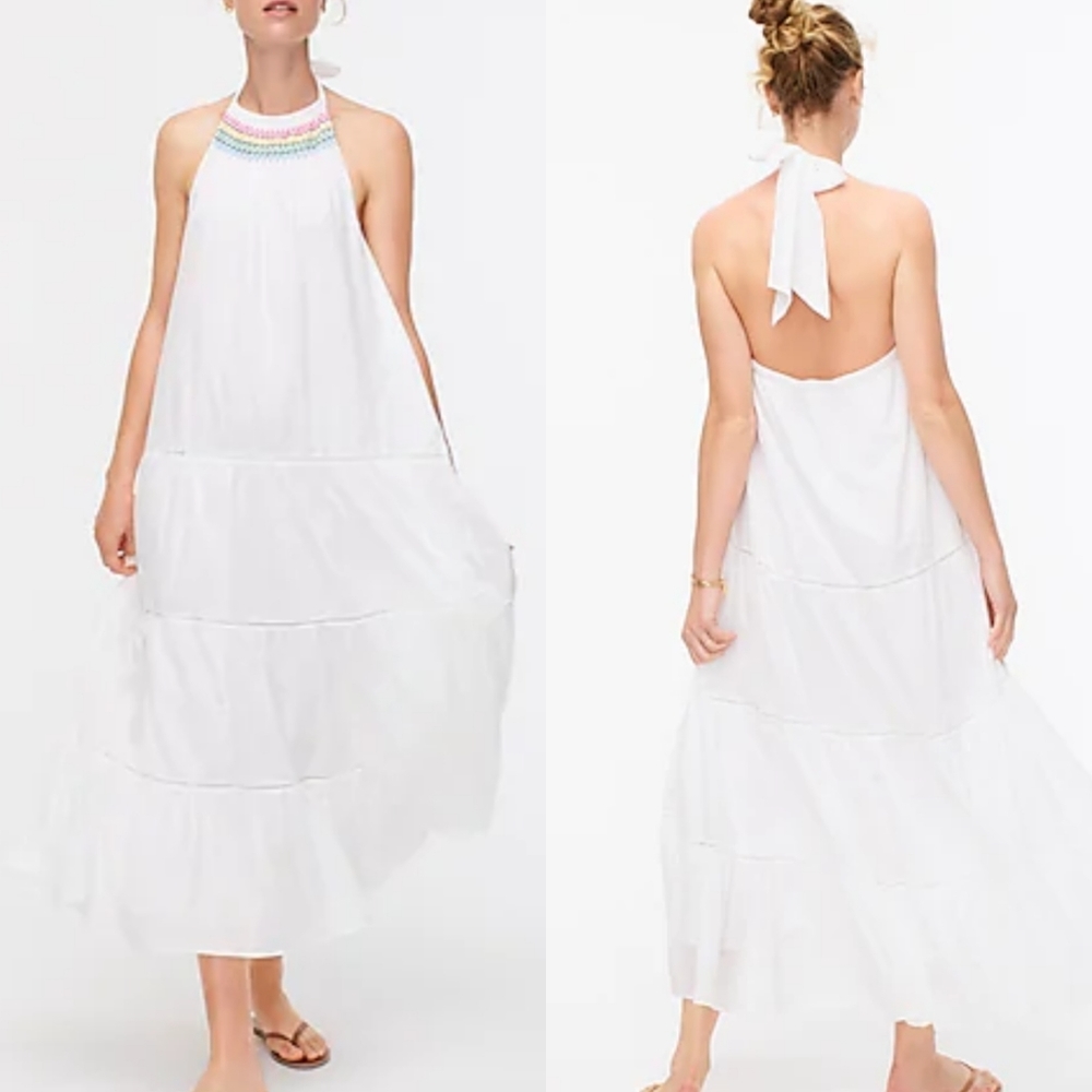 NWT J. Crew Tiered halter Dress Embroidered Maxi